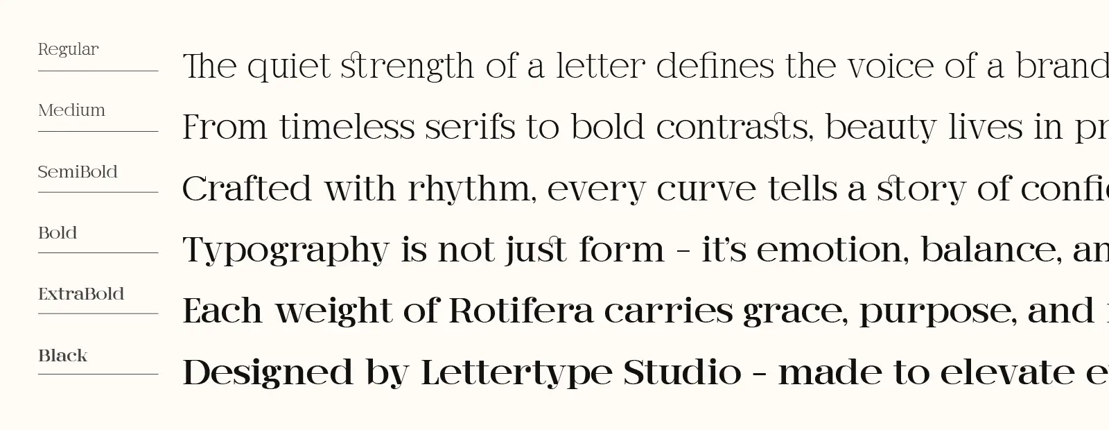 Rotifera is a Luxurious and elegant high-contrast serif font with a classic style inspired by 18th-century typography