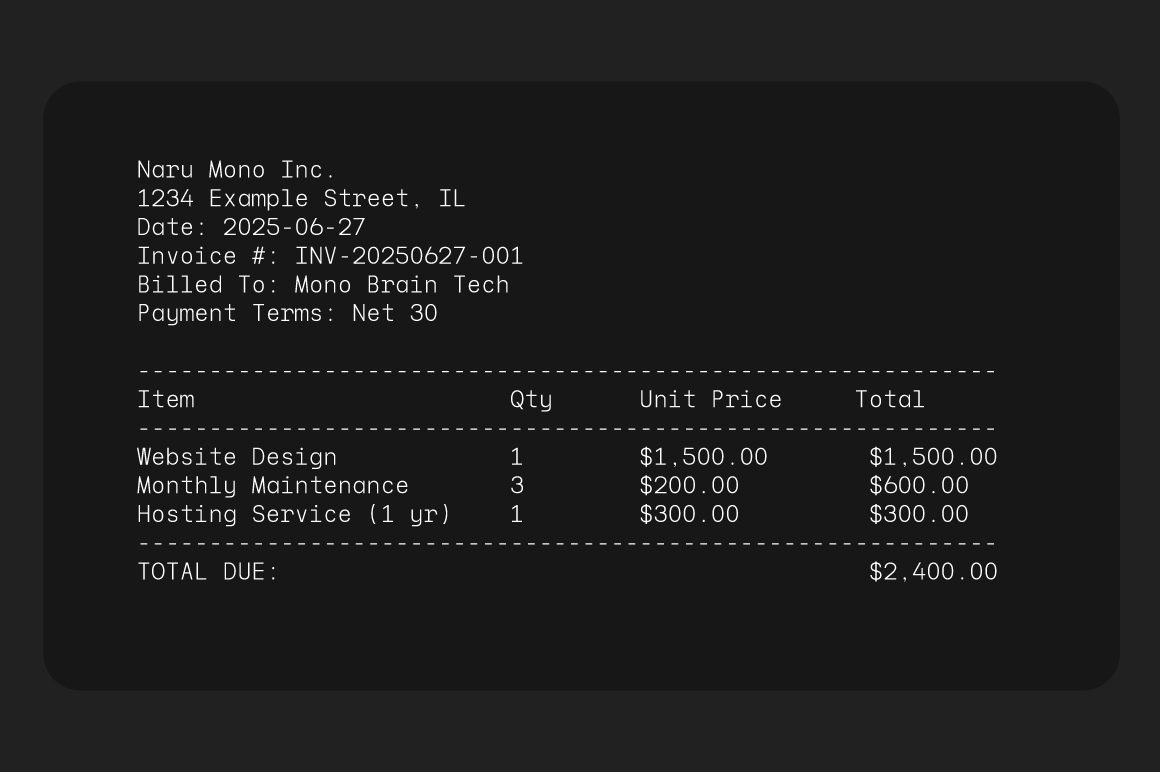 Naru-Mono-Preview-Website-Order-Invoice